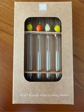Vero Fineglass Fruit Glass Drinking Straws Set of 4 New in Box